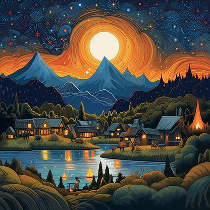 Night View Village - Full Square Drill Diamond Painting 30*30CM