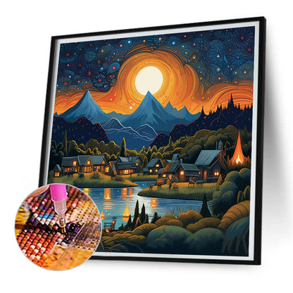 Night View Village - Full Square Drill Diamond Painting 30*30CM