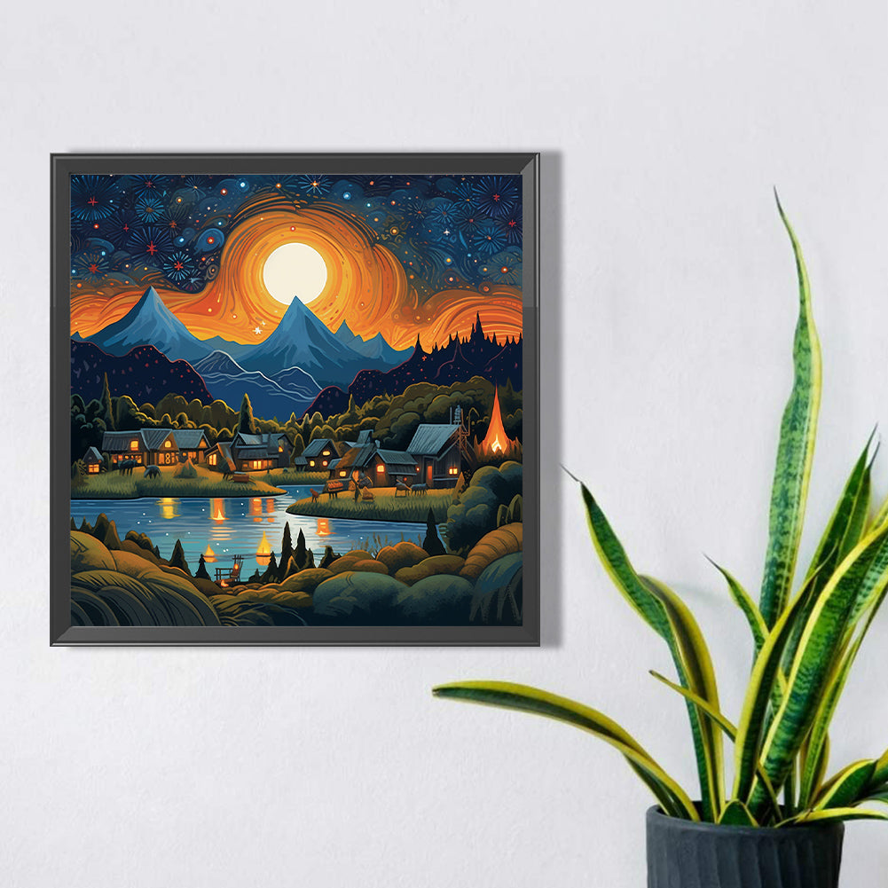 Night View Village - Full Square Drill Diamond Painting 30*30CM