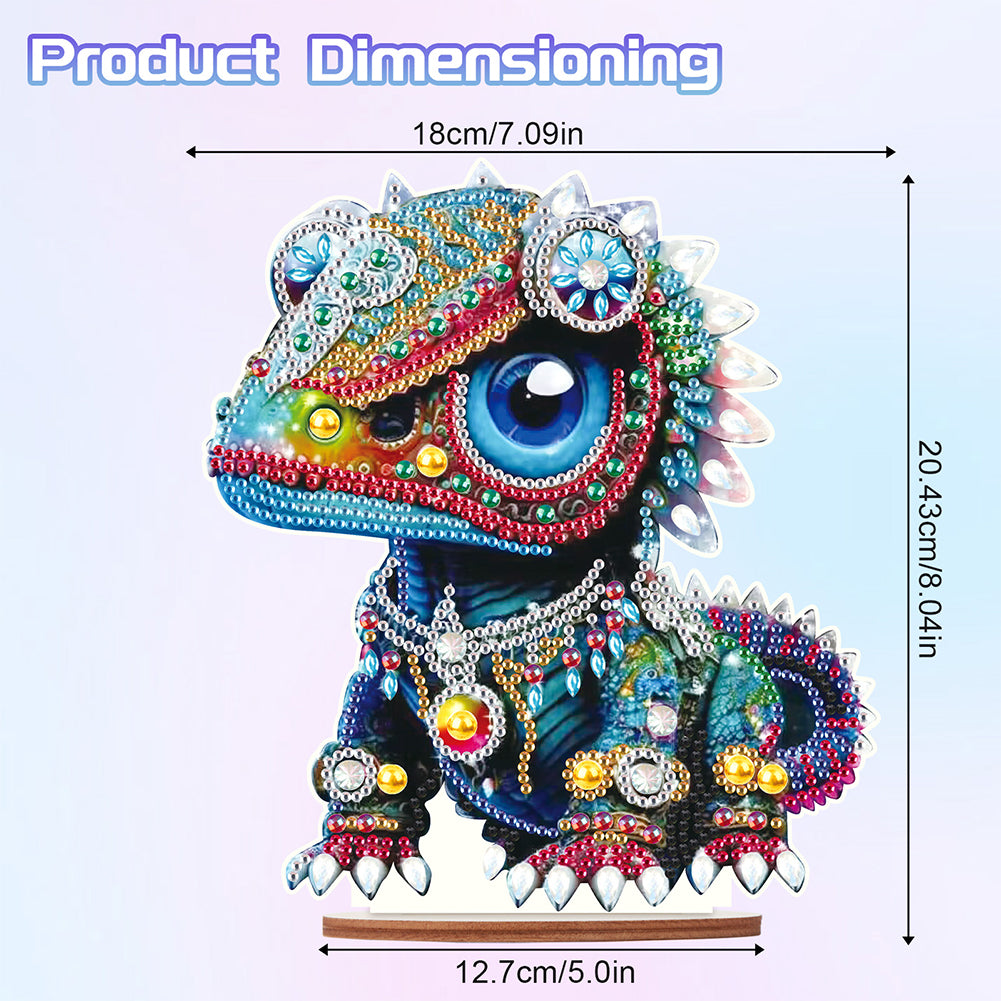 Wooden Round Diamond Painting Desktop Diamond Art Table Decor (Lizard)