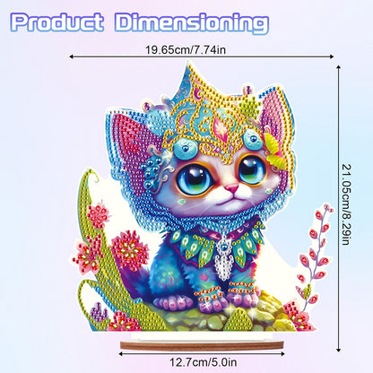 Wooden Round Diamond Painting Desktop Diamond Art Table Decor (Kitten)