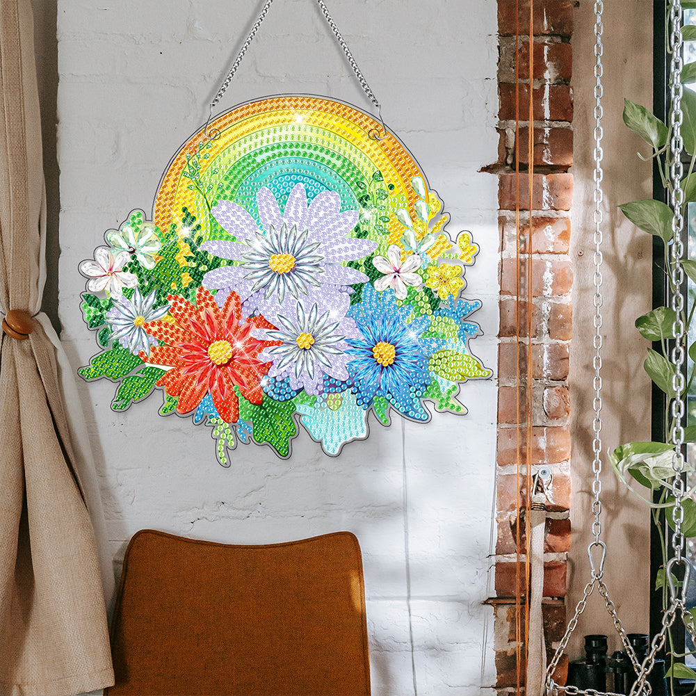Christmas Special Shaped+Round Diamond Painting Wall Decor Wreath Rainbow Flower