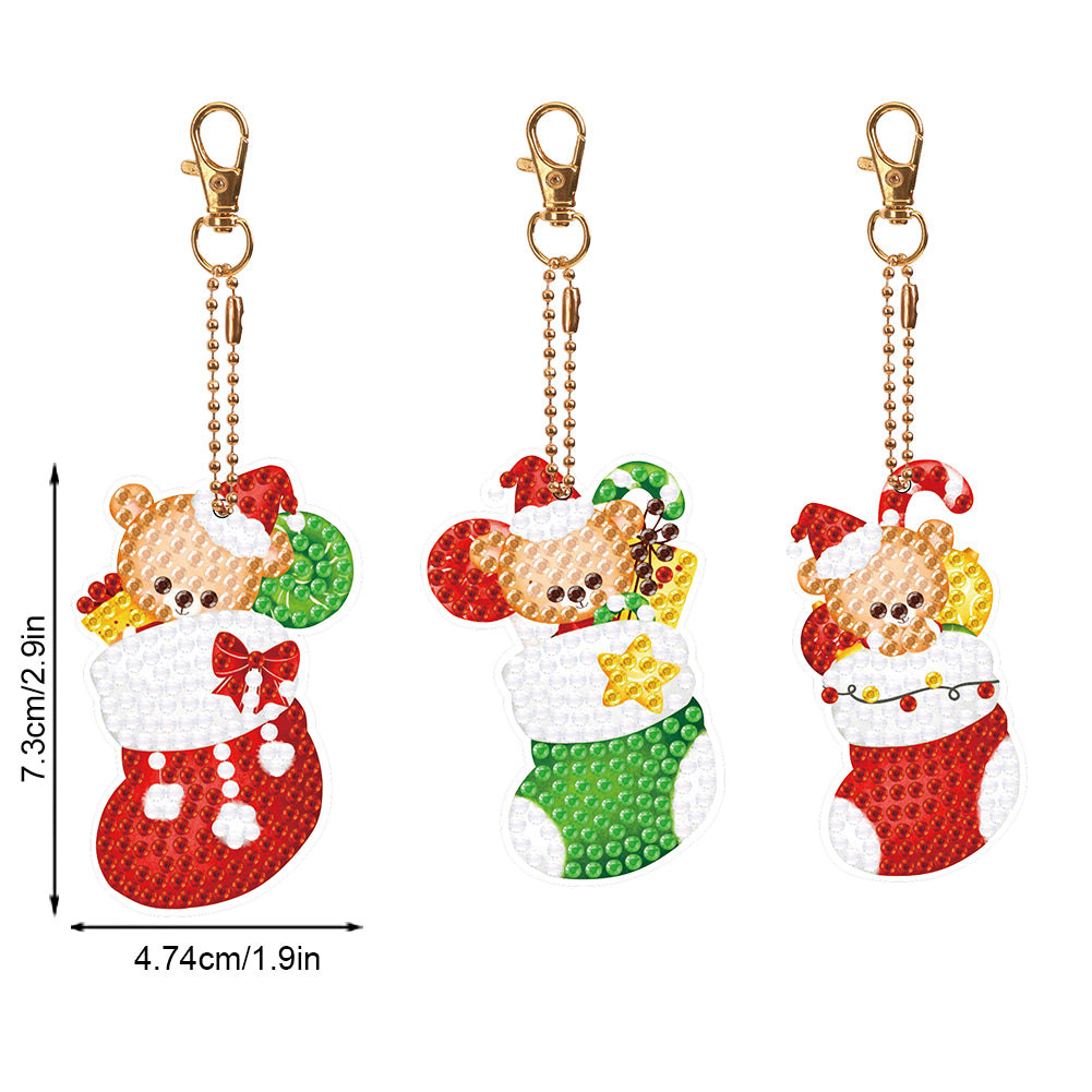 3PCS Diamond Painting Keychain Double Sided Rhinestone Painting Keychain Pendant