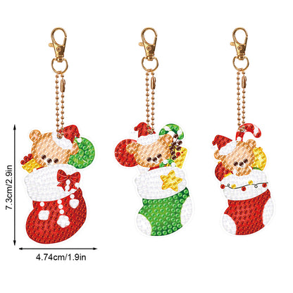 3PCS Diamond Painting Keychain Double Sided Rhinestone Painting Keychain Pendant