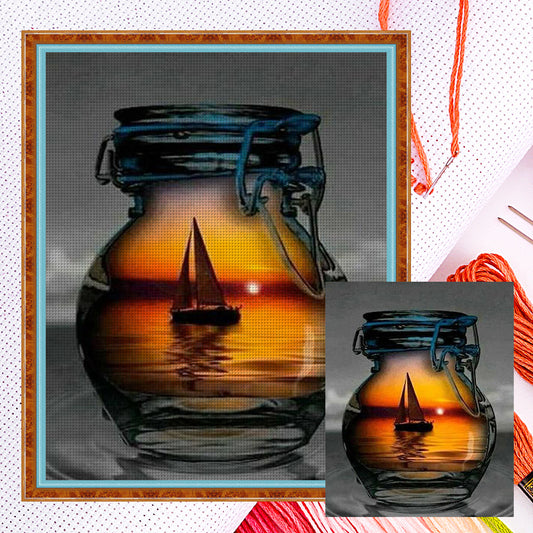 Sailing Boat In A Bottle - 11CT Counted Cross Stitch 40*50CM