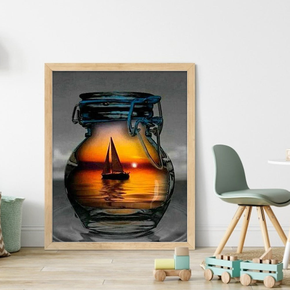 Sailing Boat In A Bottle - 11CT Counted Cross Stitch 40*50CM