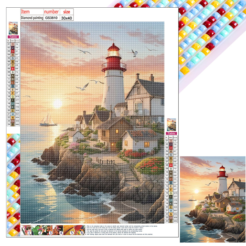 Seaside Lighthouse - Full Square Drill Diamond Painting 30*40CM