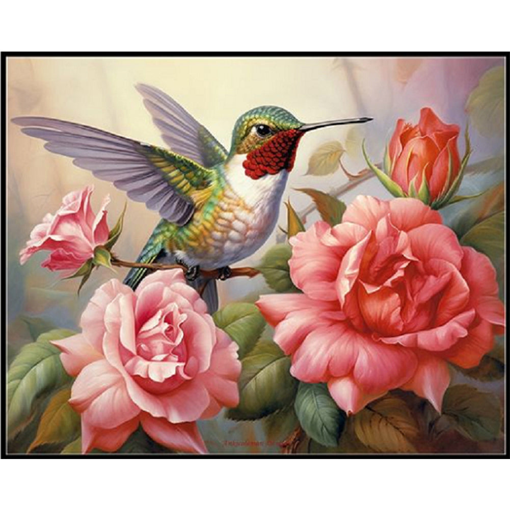 Flower Hummingbird - Full Square Drill Diamond Painting 50*40CM