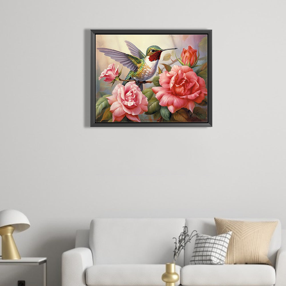 Flower Hummingbird - Full Square Drill Diamond Painting 50*40CM