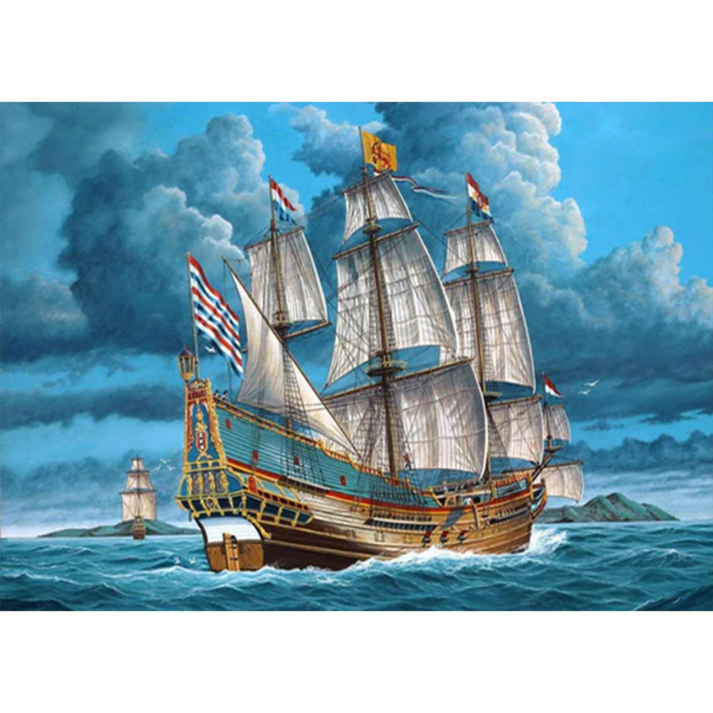 Sea Sailing Boat - Full Round Drill Diamond Painting 70*50CM