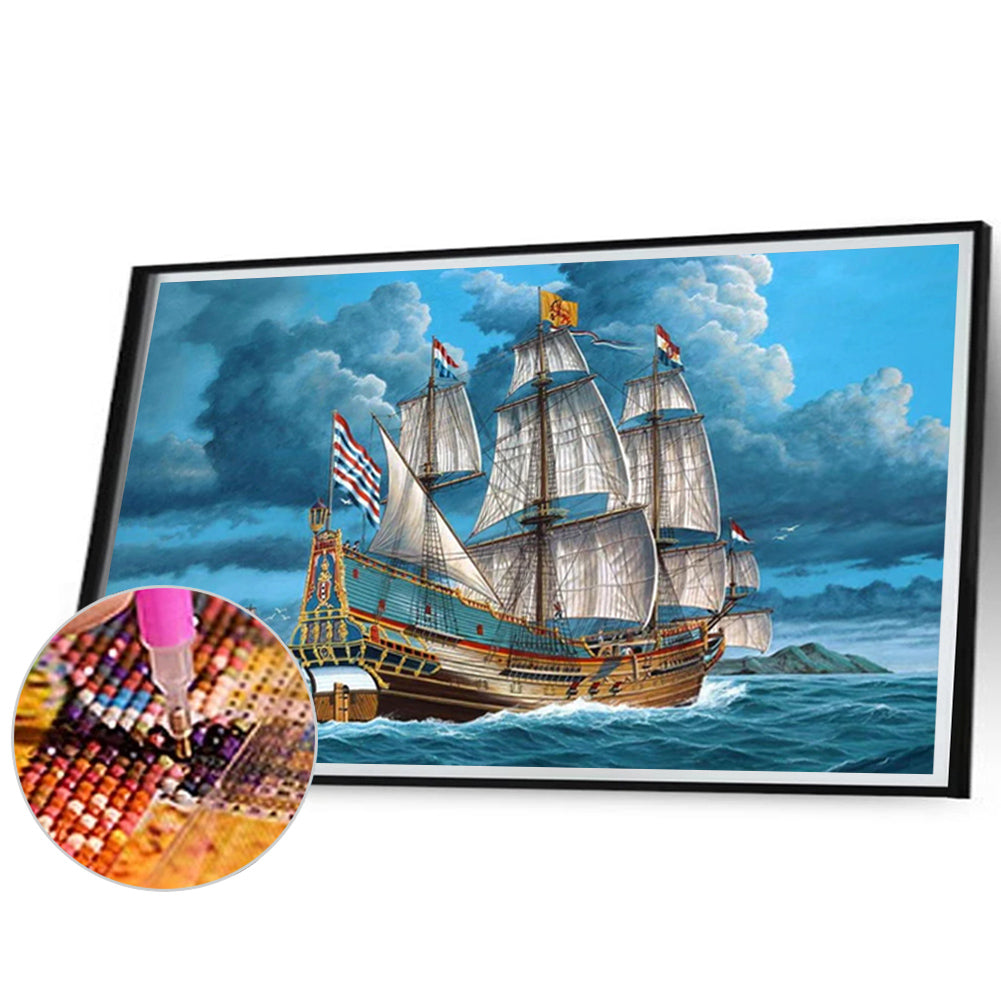 Sea Sailing Boat - Full Round Drill Diamond Painting 70*50CM