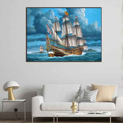 Sea Sailing Boat - Full Round Drill Diamond Painting 70*50CM