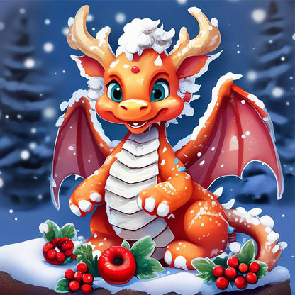 Little Dragon In The Snow - Full Round Drill Diamond Painting 30*30CM