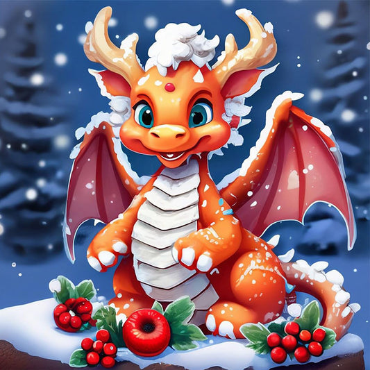 Little Dragon In The Snow - Full Round Drill Diamond Painting 30*30CM