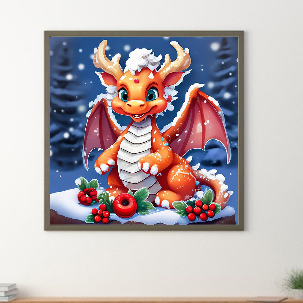Little Dragon In The Snow - Full Round Drill Diamond Painting 30*30CM
