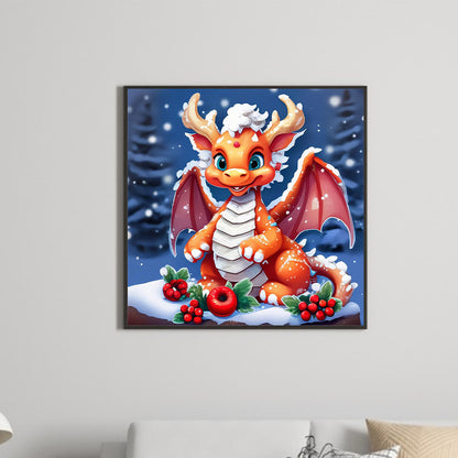 Little Dragon In The Snow - Full Round Drill Diamond Painting 30*30CM