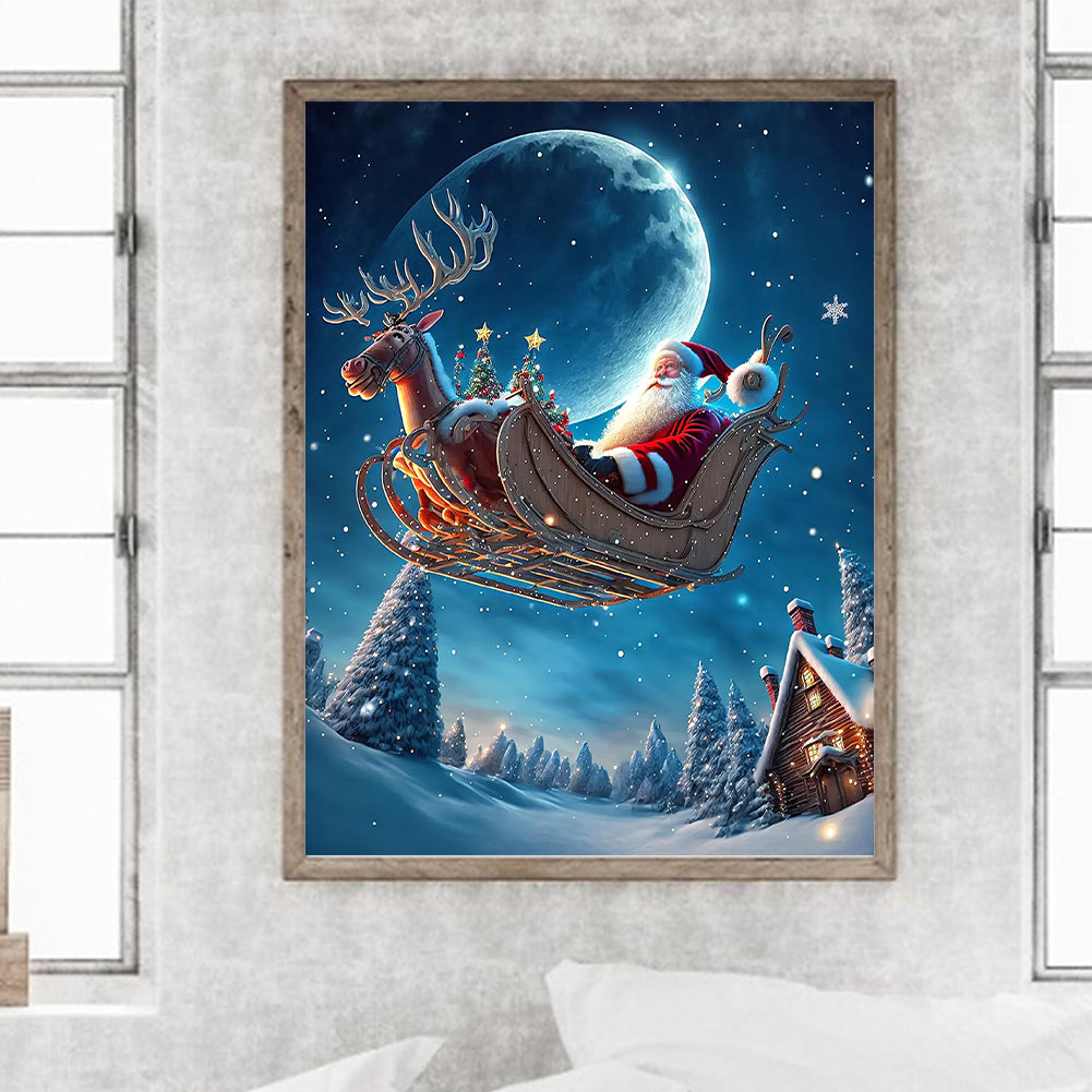 Santa Claus Riding Sleigh - Full Round Drill Diamond Painting 30*40CM