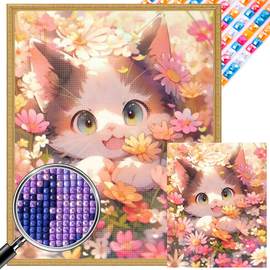 Cat Flower Bush - Full Square Drill Diamond Painting 40*50CM