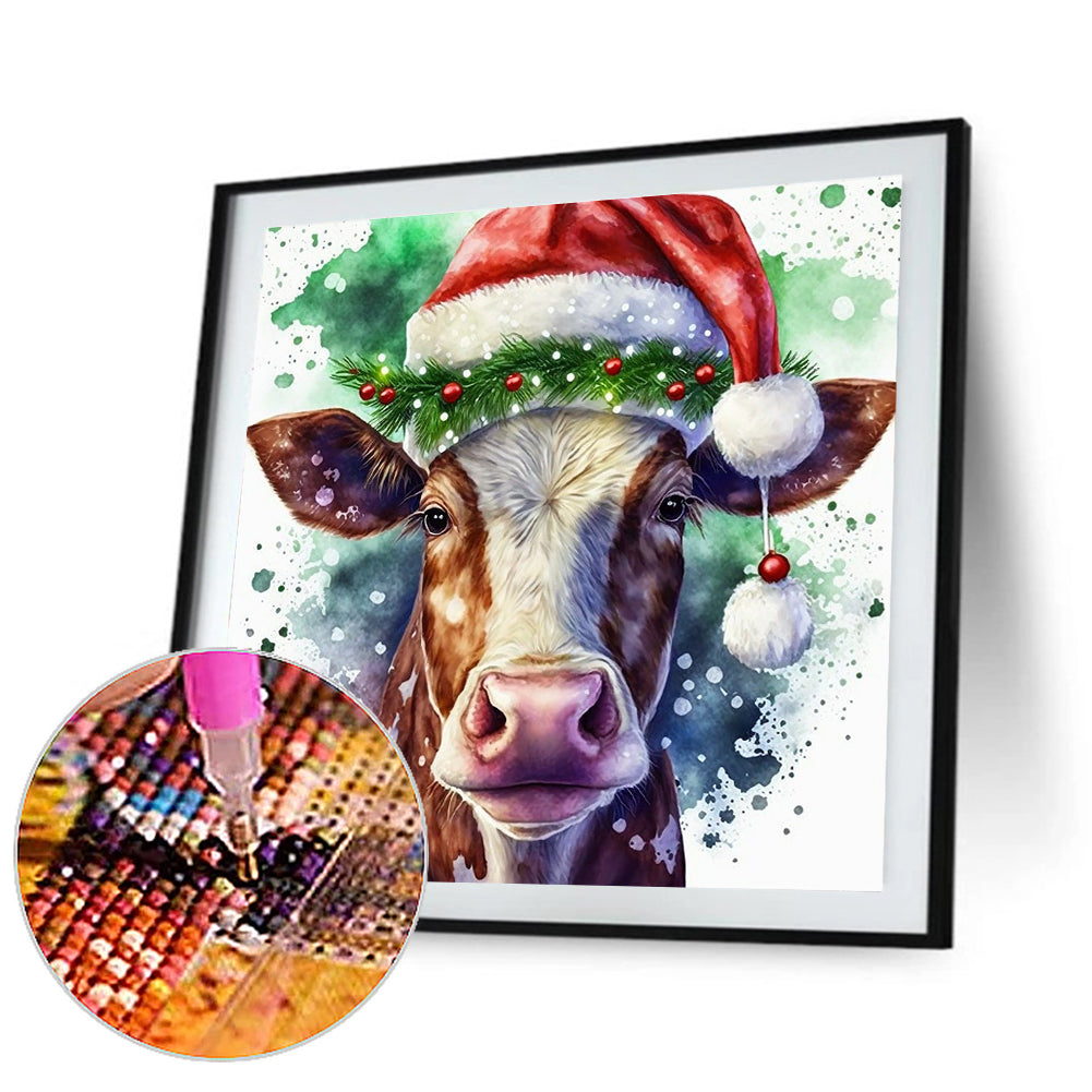 Christmas Bull Head - Full Round Drill Diamond Painting 30*30CM