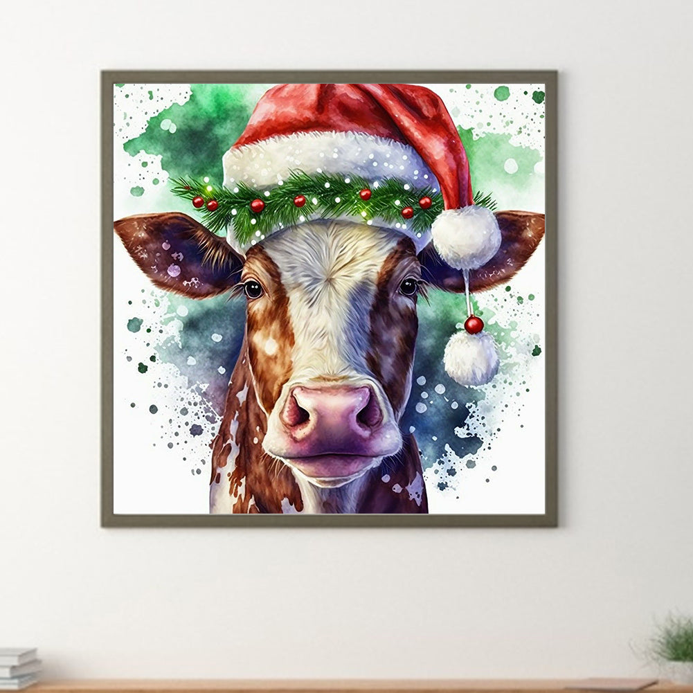 Christmas Bull Head - Full Round Drill Diamond Painting 30*30CM