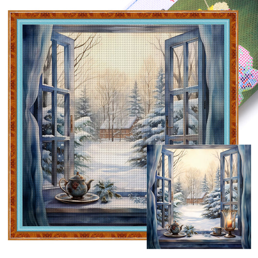 Snow Scene Outside The Window - 11CT Stamped Cross Stitch 50*50CM