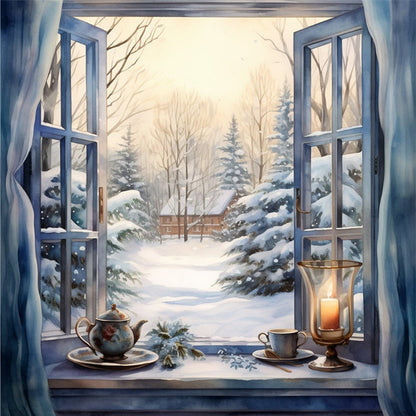 Snow Scene Outside The Window - 11CT Stamped Cross Stitch 50*50CM