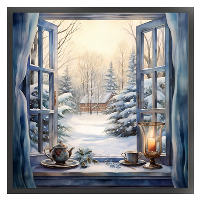 Snow Scene Outside The Window - 11CT Stamped Cross Stitch 50*50CM