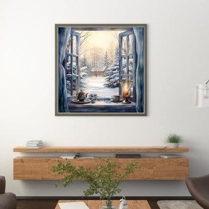 Snow Scene Outside The Window - 11CT Stamped Cross Stitch 50*50CM