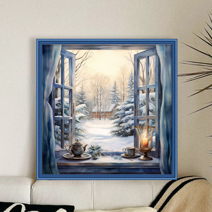 Snow Scene Outside The Window - 11CT Stamped Cross Stitch 50*50CM