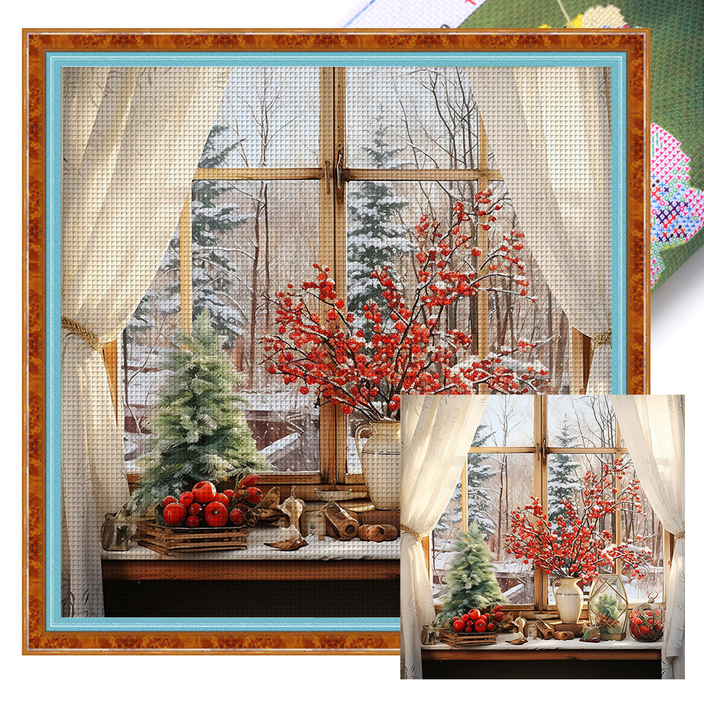 Snow Scene Outside The Window - 11CT Stamped Cross Stitch 50*50CM