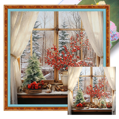 Snow Scene Outside The Window - 11CT Stamped Cross Stitch 50*50CM