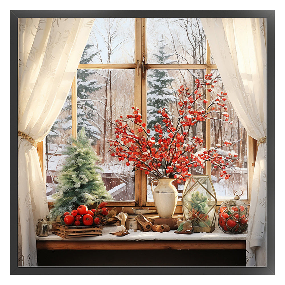 Snow Scene Outside The Window - 11CT Stamped Cross Stitch 50*50CM