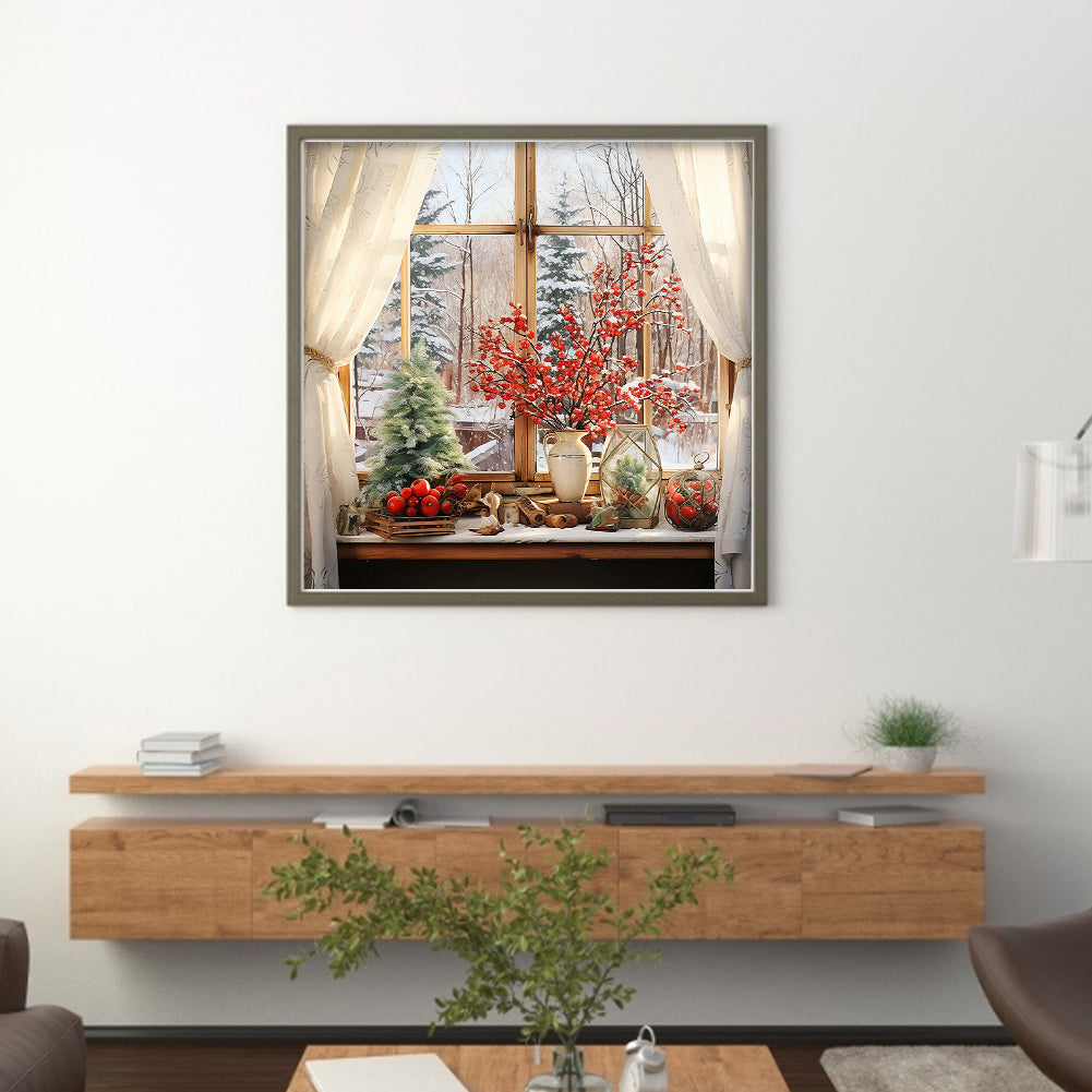 Snow Scene Outside The Window - 11CT Stamped Cross Stitch 50*50CM