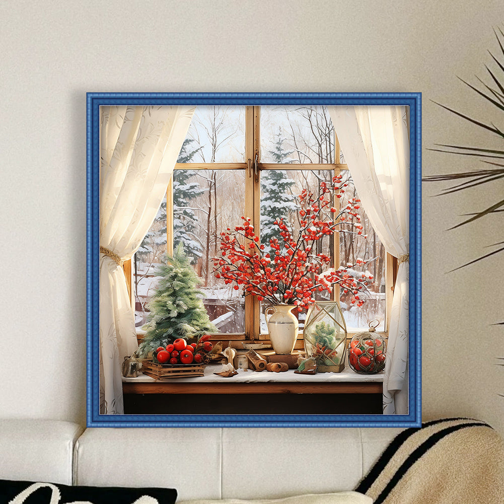 Snow Scene Outside The Window - 11CT Stamped Cross Stitch 50*50CM