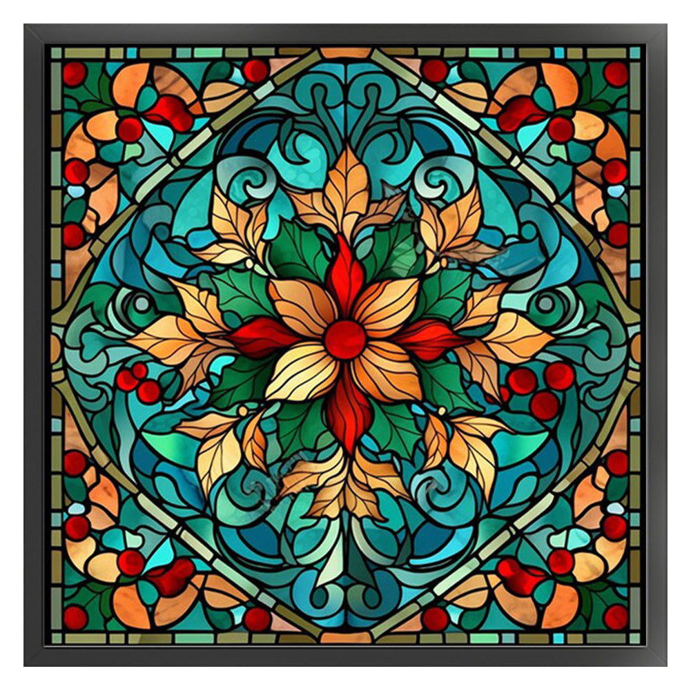 Glass Painting-Poinsettia - 14CT Stamped Cross Stitch 40*40CM