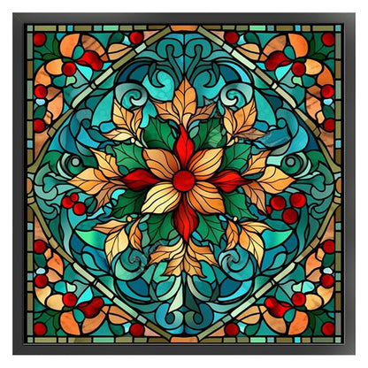 Glass Painting-Poinsettia - 14CT Stamped Cross Stitch 40*40CM