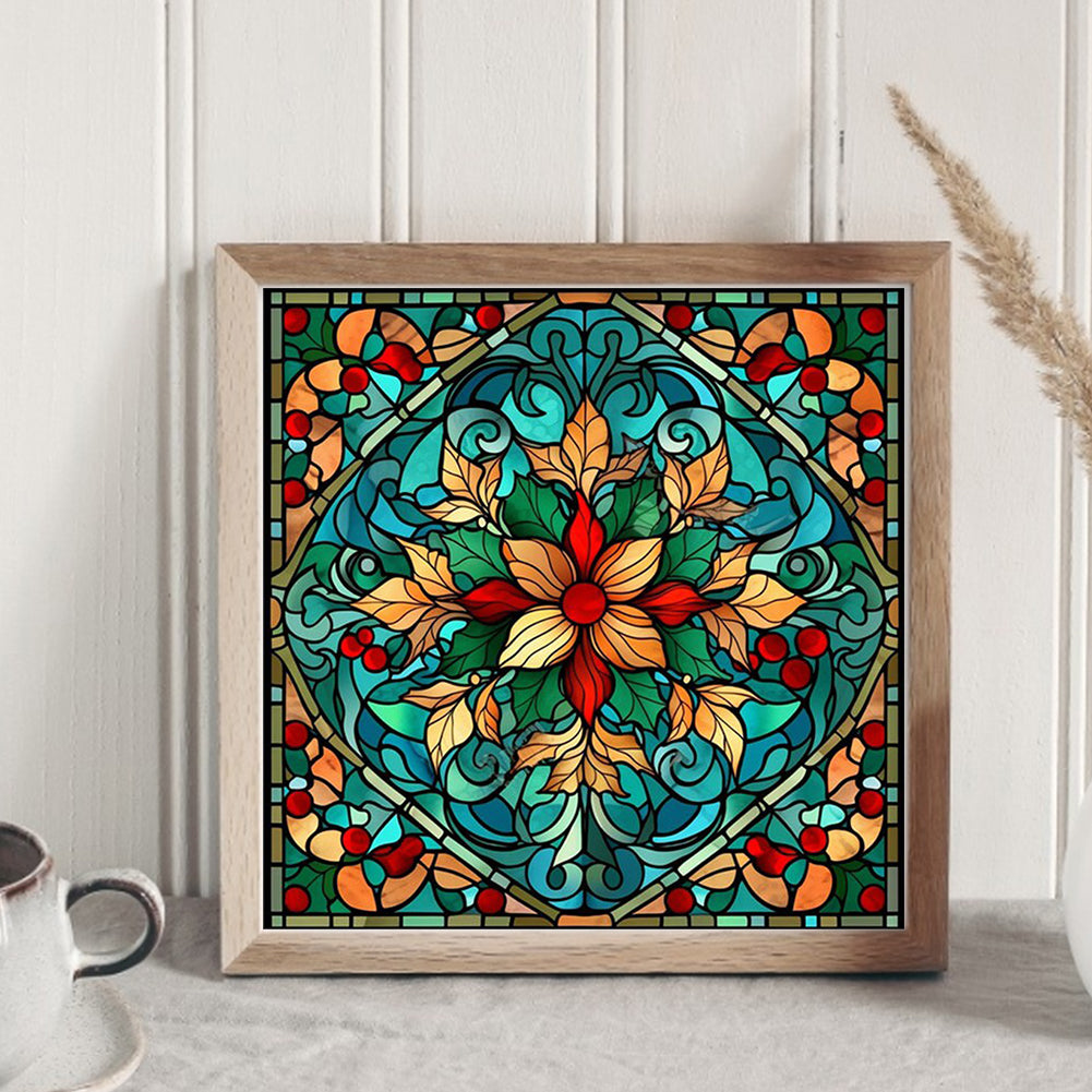 Glass Painting-Poinsettia - 14CT Stamped Cross Stitch 40*40CM