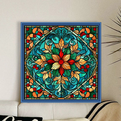 Glass Painting-Poinsettia - 14CT Stamped Cross Stitch 40*40CM