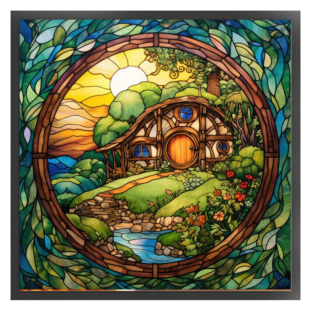 Glass Painting-Waterside House - 14CT Stamped Cross Stitch 40*40CM