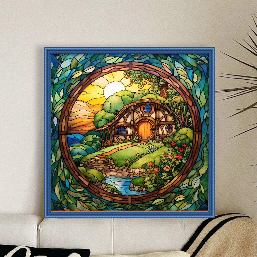 Glass Painting-Waterside House - 14CT Stamped Cross Stitch 40*40CM