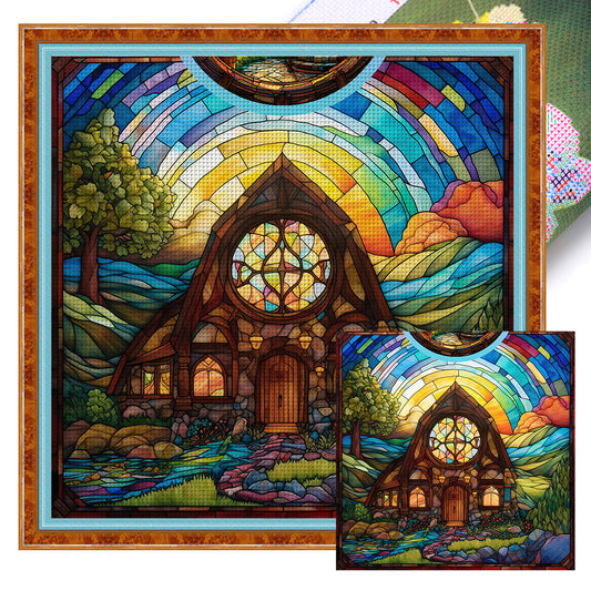 Glass Painting-Hut - 14CT Stamped Cross Stitch 40*40CM