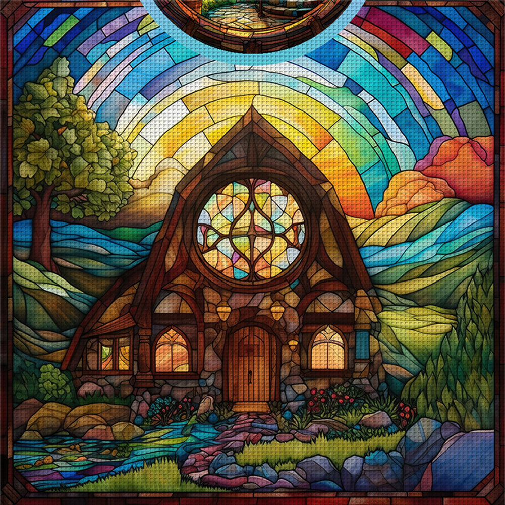 Glass Painting-Hut - 14CT Stamped Cross Stitch 40*40CM