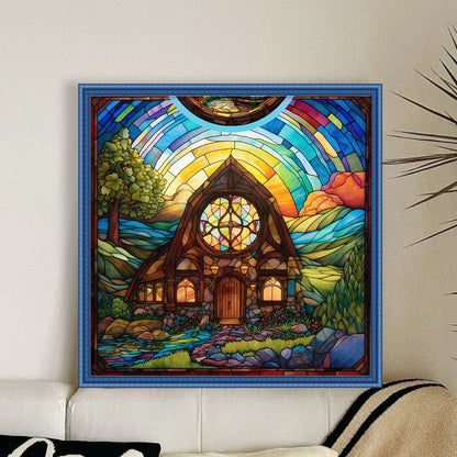 Glass Painting-Hut - 14CT Stamped Cross Stitch 40*40CM
