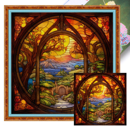 Glass Painting-The Cabin In The Woods - 14CT Stamped Cross Stitch 40*40CM