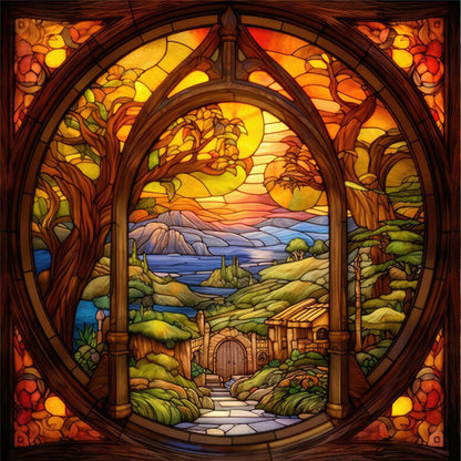 Glass Painting-The Cabin In The Woods - 14CT Stamped Cross Stitch 40*40CM