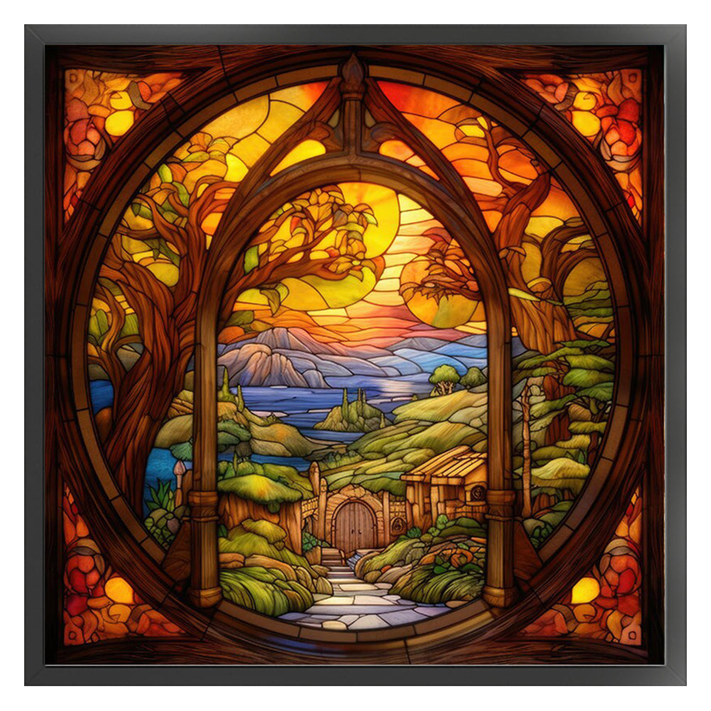 Glass Painting-The Cabin In The Woods - 14CT Stamped Cross Stitch 40*40CM