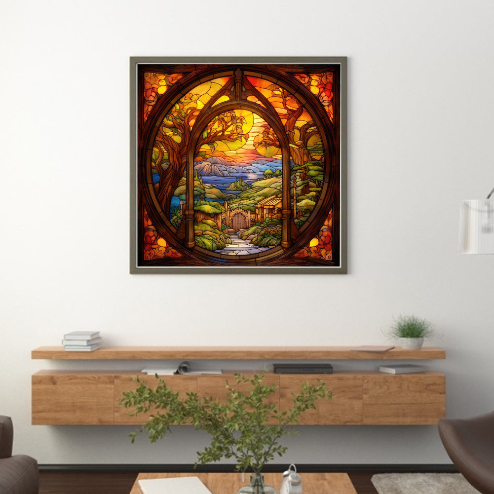 Glass Painting-The Cabin In The Woods - 14CT Stamped Cross Stitch 40*40CM