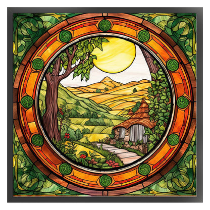 Glass Painting-The Hobbit Hut - 14CT Stamped Cross Stitch 40*40CM(Joy Sunday)