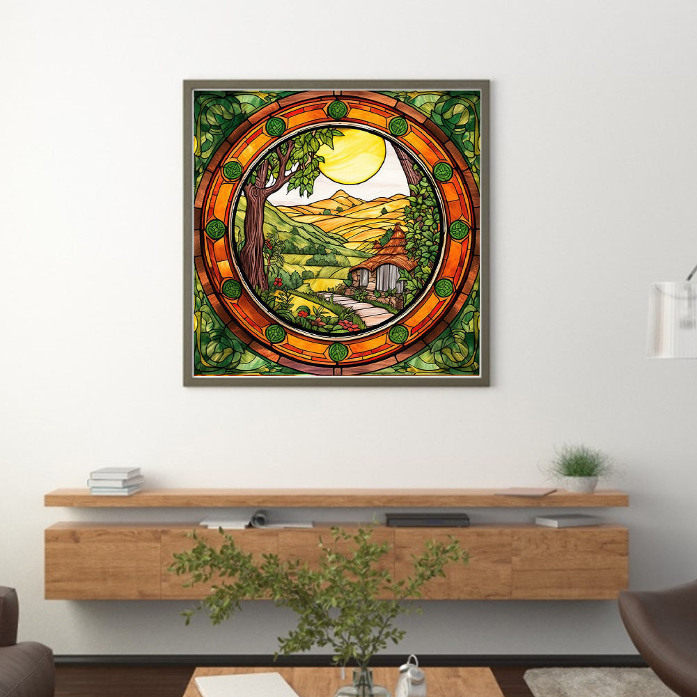 Glass Painting-The Hobbit Hut - 14CT Stamped Cross Stitch 40*40CM(Joy Sunday)