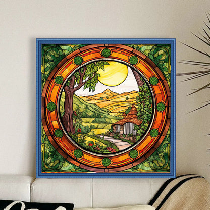 Glass Painting-The Hobbit Hut - 14CT Stamped Cross Stitch 40*40CM(Joy Sunday)